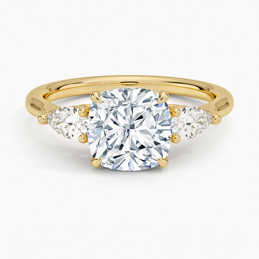 Opera Three Stone Diamond Ring - Cushion Cut Center Stone