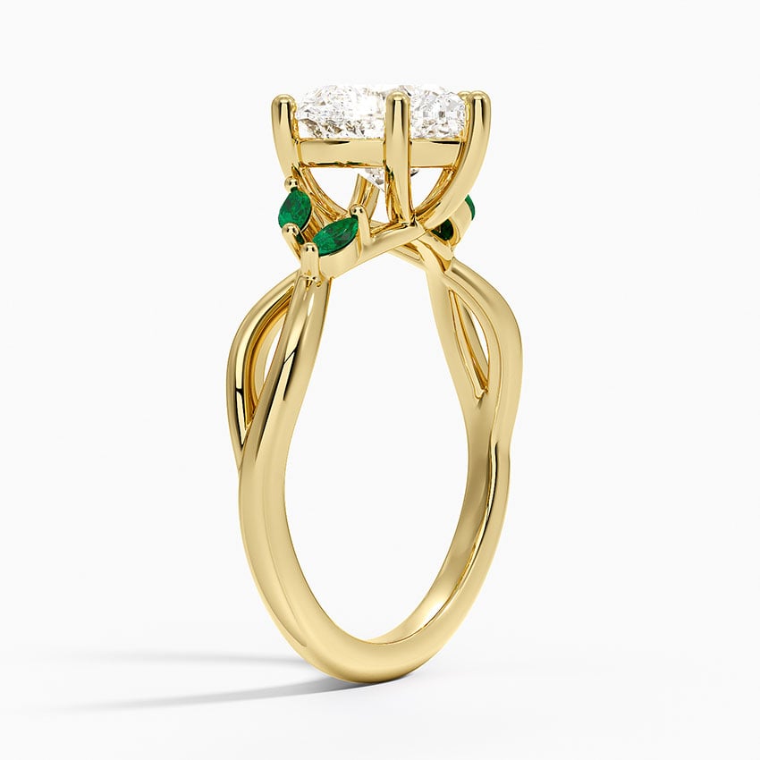 Willow Ring With Lab Emerald Accents - Heart Cut Center Stone