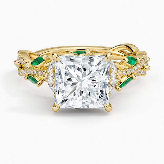 Luxe Secret Garden Lab Emerald and Diamond Ring - Princess Cut Center Stone