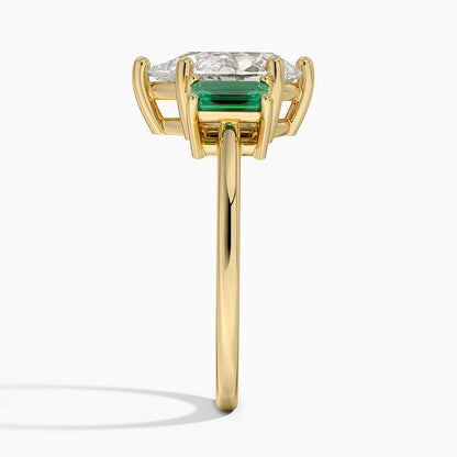 Luxe Rhiannon Three Stone Lab Emerald Ring - Pear Cut Center Stone