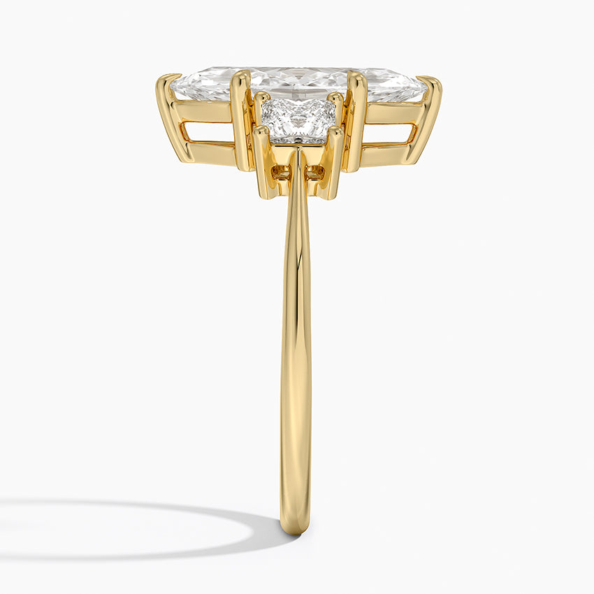 Princess Cut Three Stone Diamond Ring - Marquise Cut Center Stone