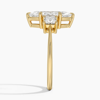 Princess Cut Three Stone Diamond Ring - Marquise Cut Center Stone
