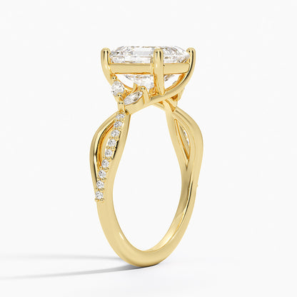 Petite Twisted Willow Diamond Ring - Asscher Cut Center Stone