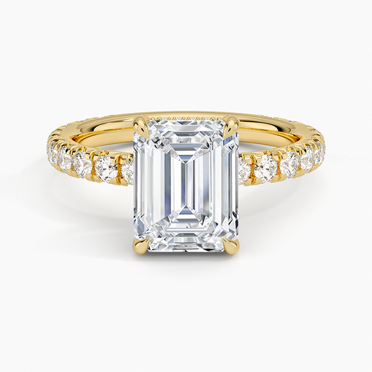 Olympia Three-Quarter Coverage Diamond Ring - Emerald Cut Center Stone
