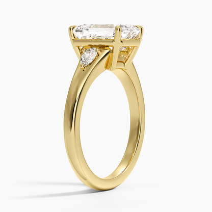 Aria Three Stone Signet Diamond Ring (1/4 ct. tw.) - Emerald Cut Center Stone
