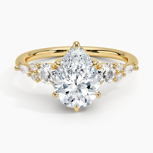 Nadia Three Stone Diamond Ring - Pear Center Stone