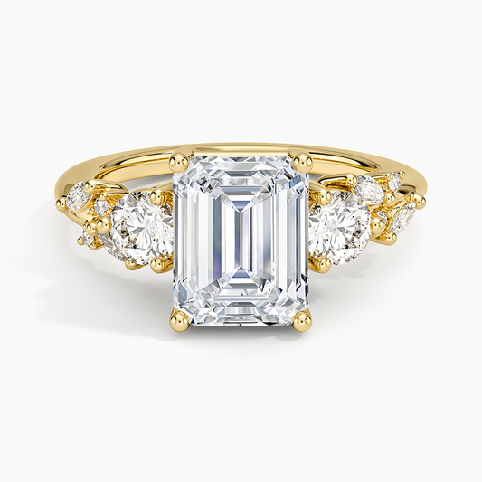 Arden Three Stone Diamond Ring - Emerald Cut Center Stone