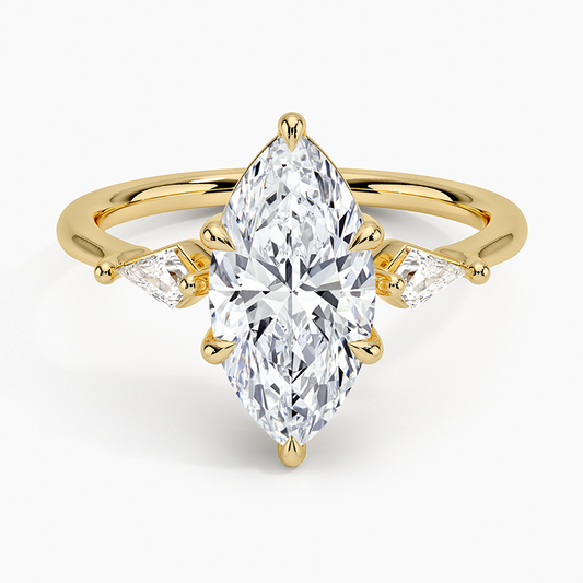 Cometa Three Stone Diamond Ring - Marquise Center Stone