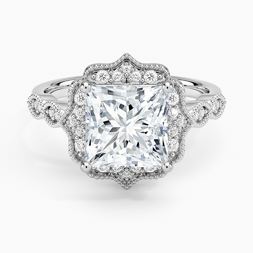 Cadenza Halo Diamond Ring - Princess Cut Center Stone