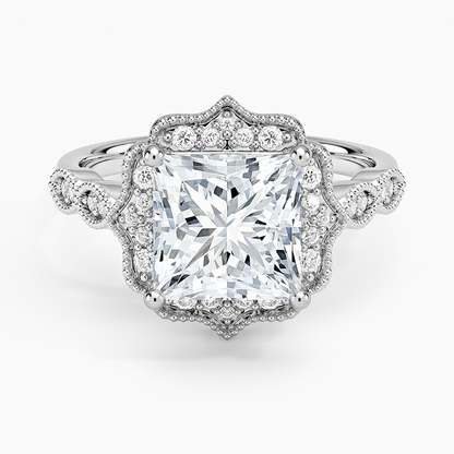 Cadenza Halo Diamond Ring - Princess Cut Center Stone