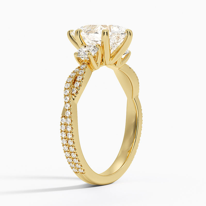 Luxe Three Stone Petite Twisted Vine Diamond Ring - Pear Center Stone