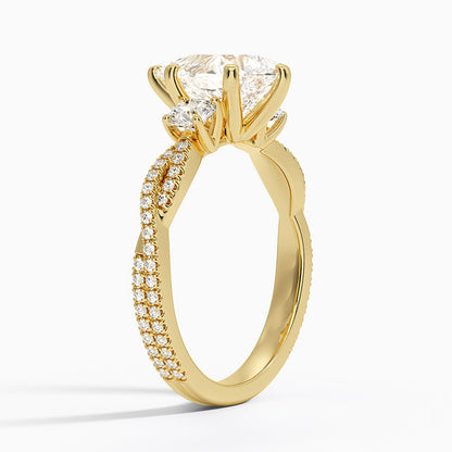Luxe Three Stone Petite Twisted Vine Diamond Ring - Pear Center Stone