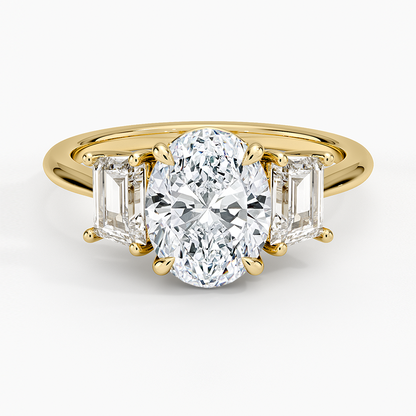 Luxe Embrace Three Stone Trapezoid Diamond Ring - Oval Cut Center Stone