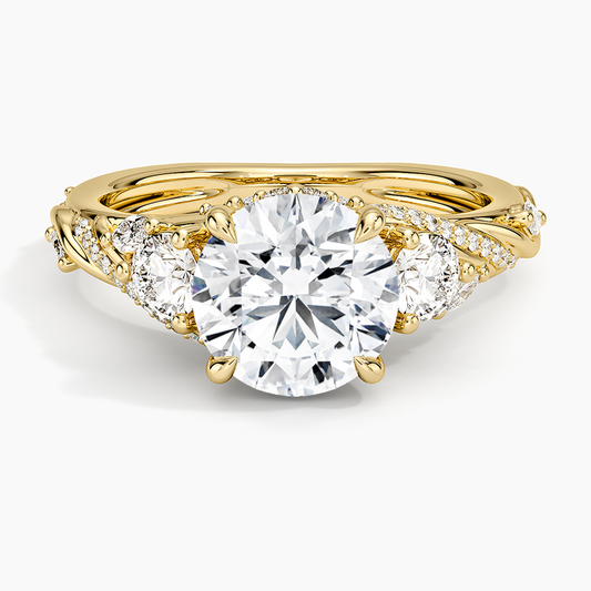 Begonia Vine Three Stone Diamond Ring (2/3 ct. tw.) - Round Center Stone