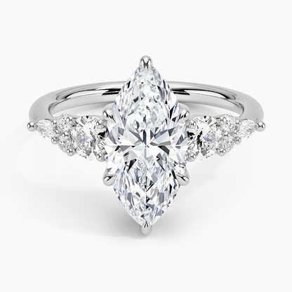 Nadia Three Stone Diamond Ring - Marquise Center Stone