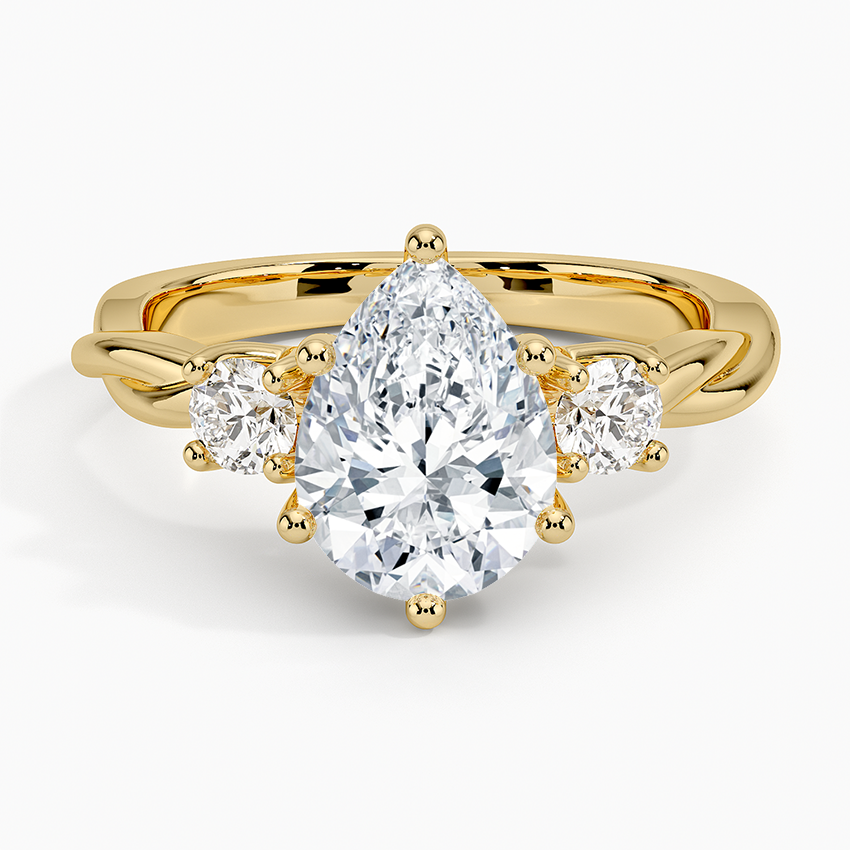 Twisted Vine Three Stone Diamond Ring - Pear Cut Center Stone