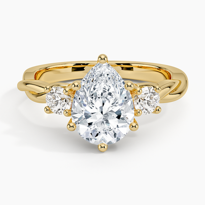 Twisted Vine Three Stone Diamond Ring - Pear Cut Center Stone