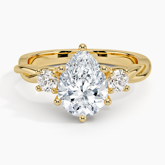 Twisted Vine Three Stone Diamond Ring - Pear Cut Center Stone