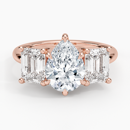 Luxe Rhiannon Three Stone Diamond Ring (1 1/10 ct. tw.) - Pear Center Stone