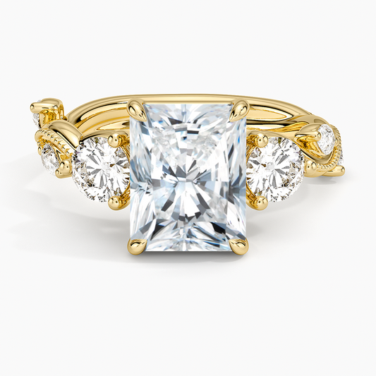 Vintage Secret Garden Three Stone Diamond Ring - Radiant Cut Center Stone