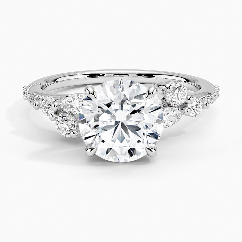 Luxe Camellia Milgrain Diamond Ring - Round Center Stone