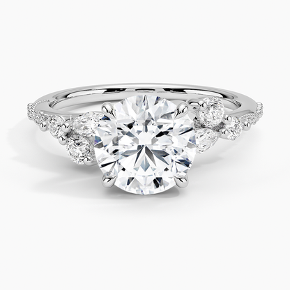 Luxe Camellia Milgrain Diamond Ring - Round Center Stone