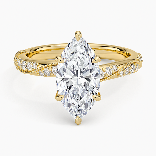 Camellia Hidden Accent 2.5mm Diamond Ring - Marquise Center Stone