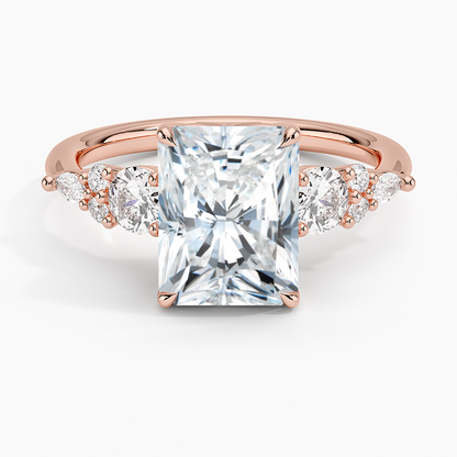 Nadia Three Stone Diamond Ring - Radiant Cut Center Stone