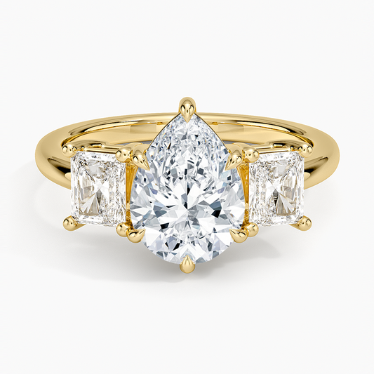 Luxe Helena Radiant-Cut Three Stone Diamond Ring - Pear Center Stone