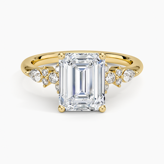 Rosette Diamond Ring - Emerald Cut Center Stone