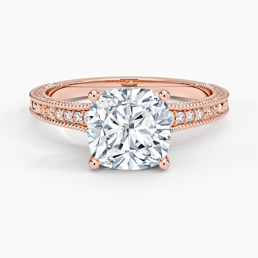Hudson Engraved Diamond Ring - Cushion Cut Center Stone