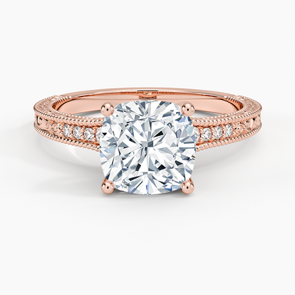 Hudson Engraved Diamond Ring - Cushion Cut Center Stone