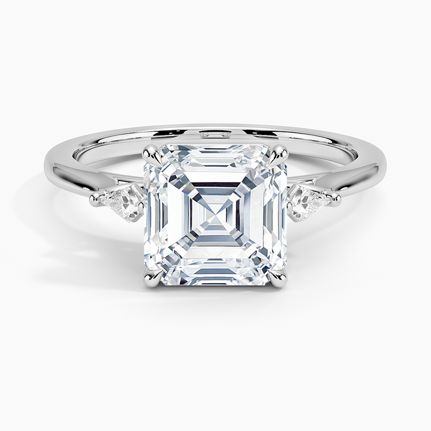 Petite Cometa Perfect Fit Three Stone Diamond Ring - Asscher Cut Center Stone