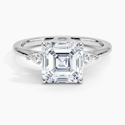 Petite Cometa Perfect Fit Three Stone Diamond Ring - Asscher Cut Center Stone