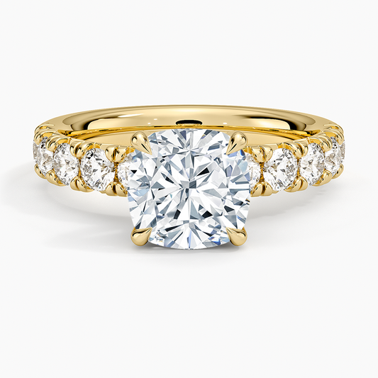 Ellora Half Coverage Diamond Ring - Cushion Cut Center Stone