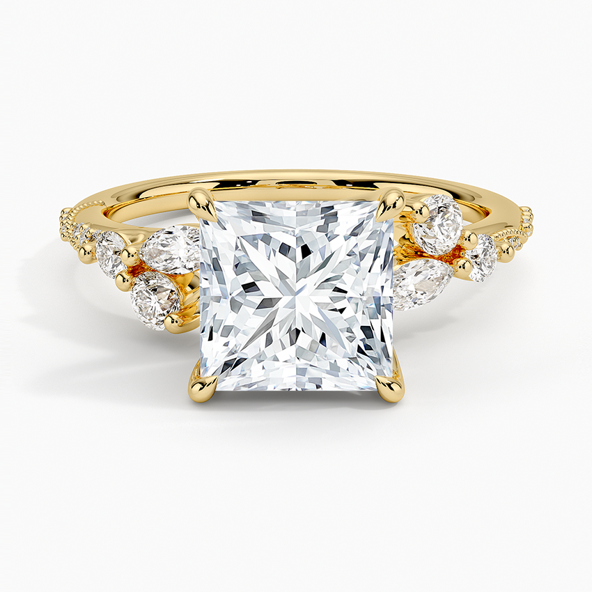 Luxe Camellia Milgrain Diamond Ring - Princess Cut Center Stone