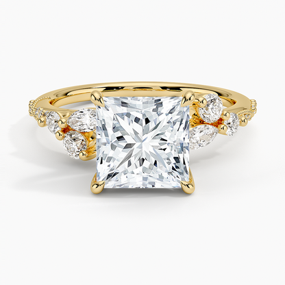 Luxe Camellia Milgrain Diamond Ring - Princess Cut Center Stone