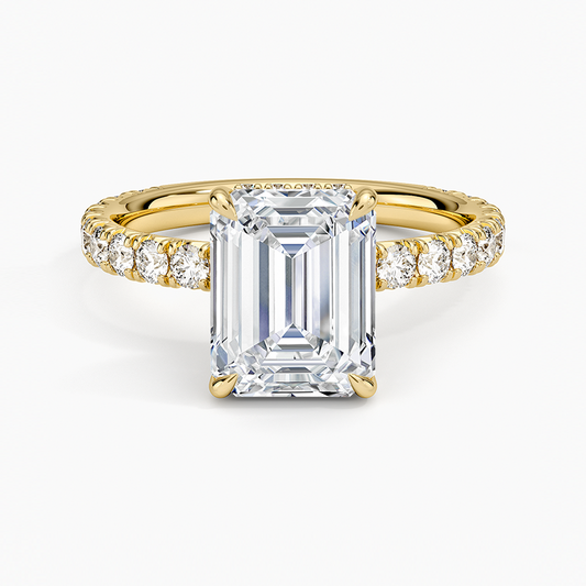 Perfect Fit French Pavé Diamond Ring - Emerald Cut Center Stone