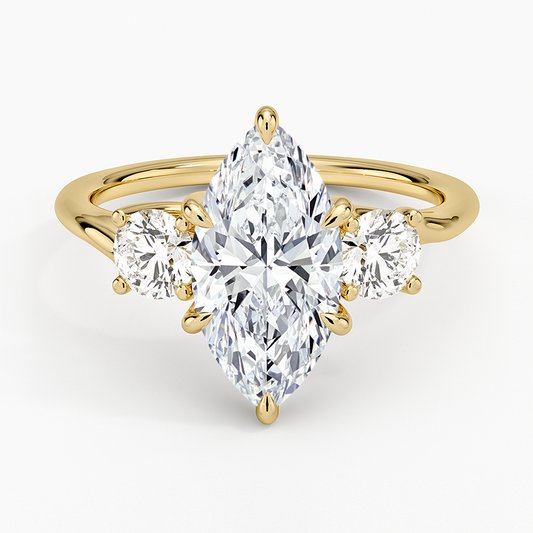 Luxe Delilah Three Stone Diamond Ring - Marquise Center Stone