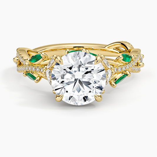 Luxe Secret Garden Lab Emerald and Diamond Ring - Round Center Stone