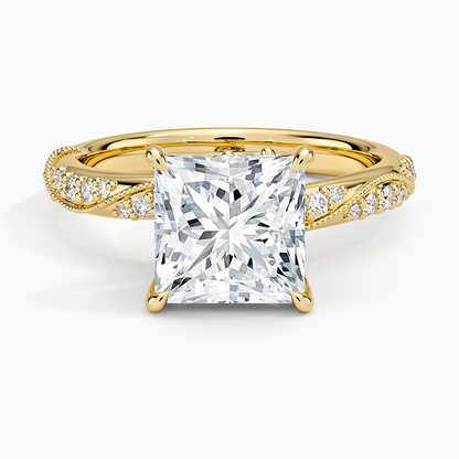 Camellia Hidden Accent 2.5mm Diamond Ring - Princess Cut Center Stone