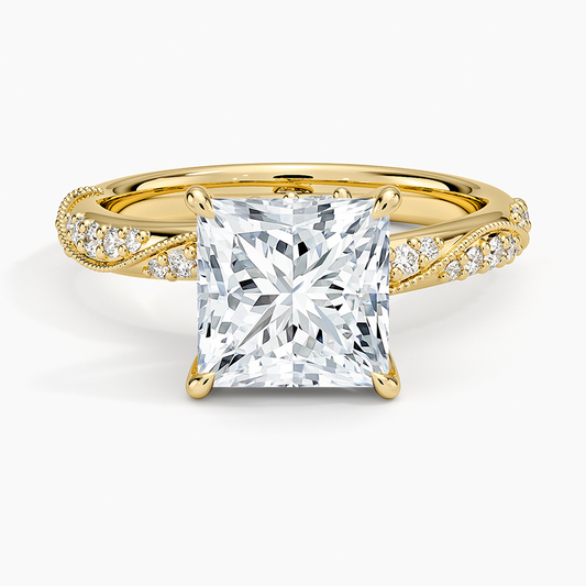 Camellia Hidden Accent 2.5mm Diamond Ring - Princess Cut Center Stone