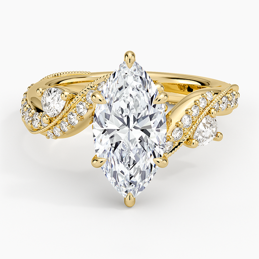Grand Camellia Diamond Ring - Marquise Center Stone