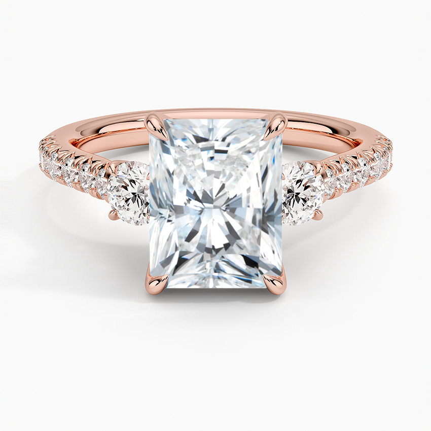 Amelie Three Stone Diamond Ring - Radiant Cut Center Stone