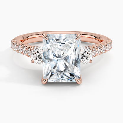 Amelie Three Stone Diamond Ring - Radiant Cut Center Stone