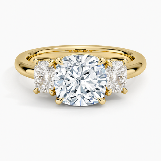 Faye Elongated Cushion Three Stone Diamond Ring