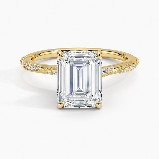 Camellia Hidden Accent 1.5mm Diamond Ring - Emerald Cut Center Stone