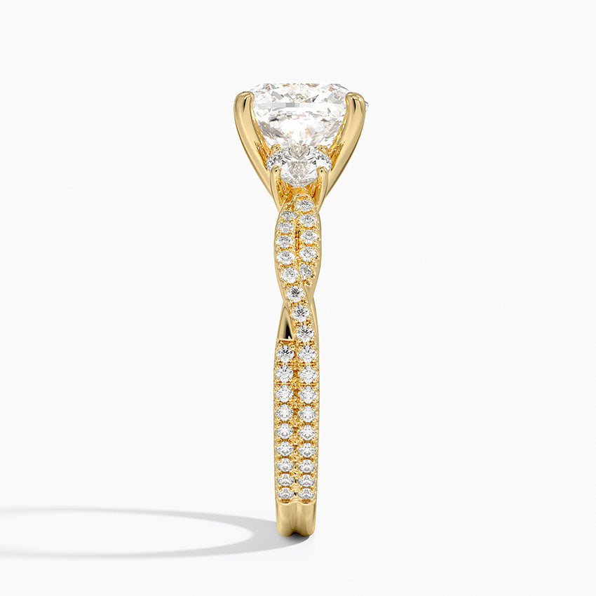Luxe Three Stone Petite Twisted Vine Diamond Ring - Cushion Cut Center Stone