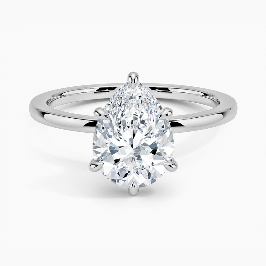 Secret Halo Six-Prong Diamond Ring - Pear Center Stone