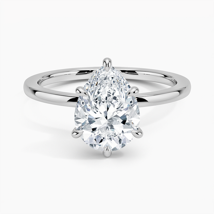Secret Halo Six-Prong Diamond Ring - Pear Center Stone